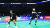 Ganda putra Indonesia, Daniel Marthin/Muhammad Shohibul Fikri, berlatih jelang laga melawan Hong Kong pada laga pembuka penyisihan grup B Badminton Asia Mixed Team Championships 2025, Selasa (11/2/2025) pukul 08.30 WIB. (PBSI)