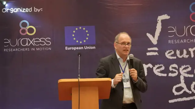 Wakil Ketua Delegasi Uni Eropa untuk Indonesia, Charles Michel-Geurts pada European Research Day (ERD) 2019 yang digelar Uni Eropa pada Selasa (29/10/2019) (Liputan6.com/Medrel Uni Eropa)