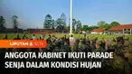 Kemarin, Kabinet Merah Putih telah mengawali hari pertama agenda pembekalan di Akademi Militer Magelang, Jawa Tengah. Salah satunya adalah upacara senja yang digelar dalam kondisi hujan.