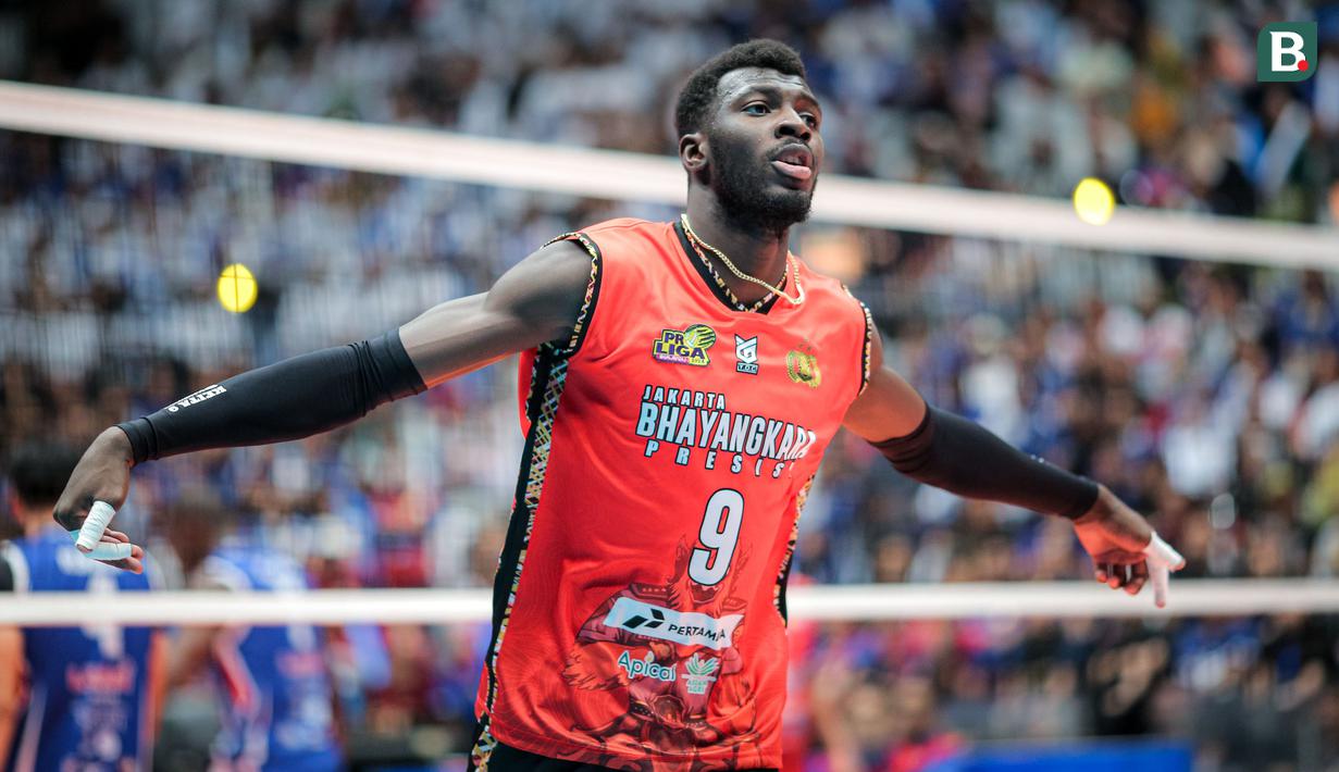 <p>Selebrasi pemain Jakarta Bhayangkara Presisi, Noumory Keita setelah mencetak angka saat menghadapi Jakarta LavAni Allobank Electric pada laga grand final PLN Mobile Proliga 2024 di Indonesia Arena, Senayan, Jakarta, Minggu (21/7/2024). Jakarta Bhayangkara Presisi menang 3-1 (28-30, 25-22, 25-22 dan 25-23) dan menjadi juara. (Bola.com/Bagaskara Lazuardi)</p>