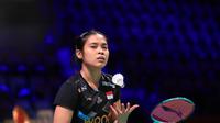 Tunggal putri Indonesia Gregoria Mariska Tunjung dipaksa bermain rubber game oleh wakil tuan rumah Line Hojmark Kjaersfeldt pada babak 32 besar Denmark Open 2024. Gregoria menang&nbsp;21-18, 18-21, dan 21-11&nbsp;di Jyske Bank Arena, Selasa (15/10).&nbsp;(foto: PP PBSI)