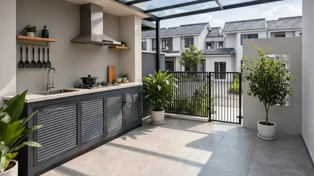 Ide Halaman Belakang Rumah Subsidi untuk Dapur Terbuka (AI Generated)