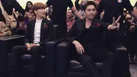 Leeteuk dan Kangin dalam acara Korea Festival di Lotte Avenue Malla di Jakarta, hari ini, Kamis (1/10/2015) menyebabkan keriuhan di lokasi.