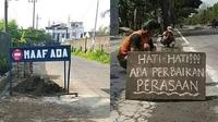 Potret nyeleneh perbaikan jalan (sumber: 1cak.com)