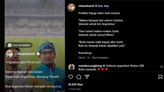 Unggahan Instagram Ridwan Kamil.