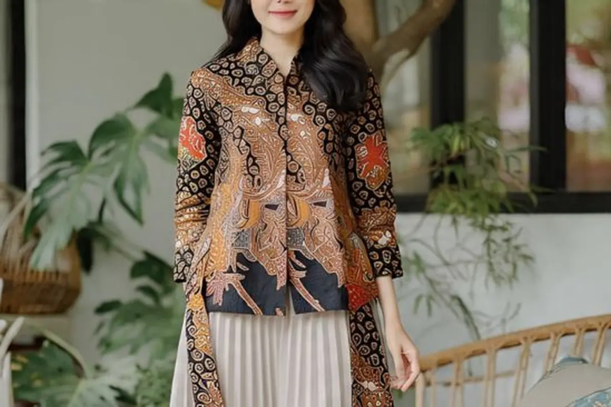 Ilustrasi Atasan Batik dengan Rok Plisket (Sumber Gambar: Meta AI)