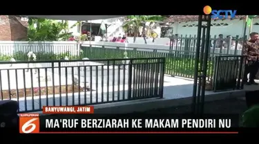 Ma’ruf Amin safari politik dengan berziarah ke makam pendiri Nahdlatul Ulama, Saleh Samsudin di Banyuwangi, Jawa Timur.