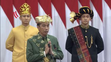Presiden Joko Widodo (Jokowi) pada Sidang Tahunan MPR-RI dan Sidang bersama DPR RI dan DPD RI tahun 2022, Selasa (16/8/2022).