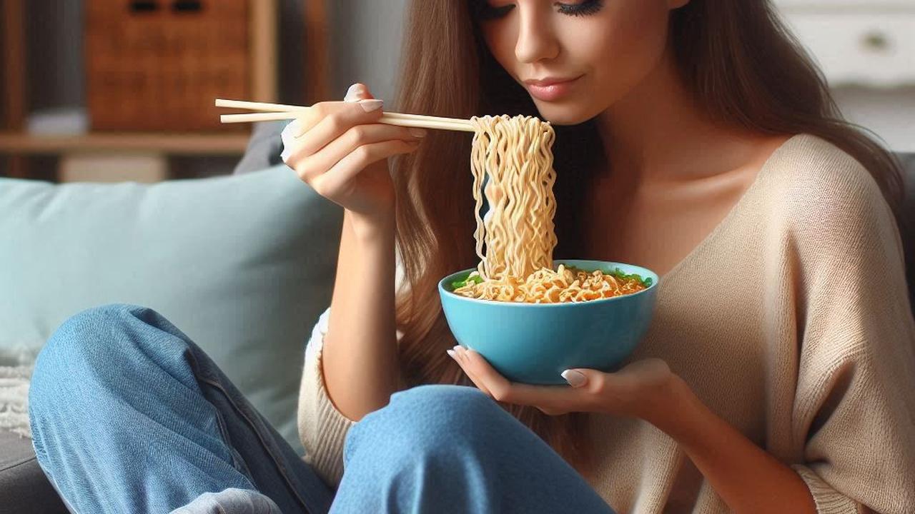 Ilustrasi Makan Mi Instan