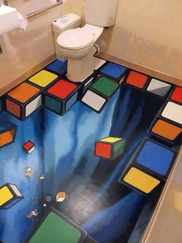 6 Potret Lantai Kamar Mandi Mewah 3D, Ada yang Bikin Pusing