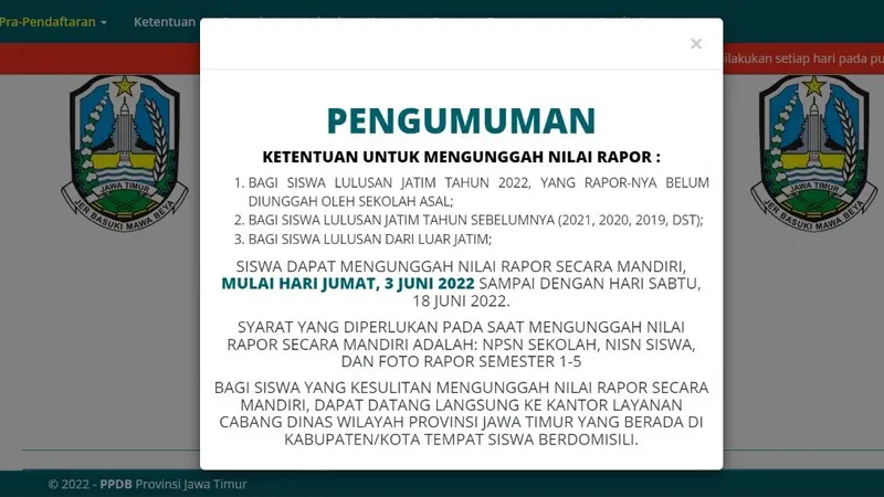 Peserta Didik Baru Jawa Timur atau PPDB Jatim 2022.