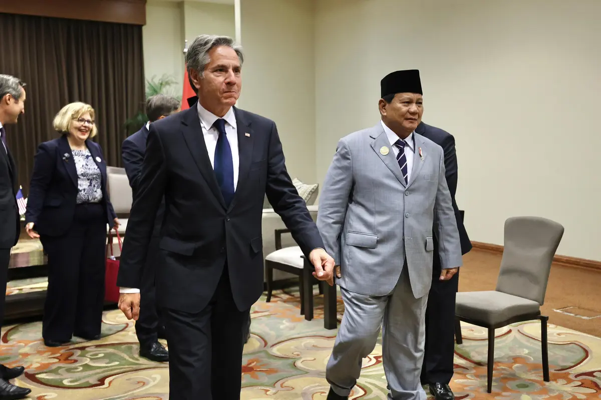 Menteri Pertahanan (Menhan) Prabowo Subianto melakukan pertemuan bilateral dengan Menteri Luar Negeri Amerika Serikat (AS) Antony John Blinken, di Amman, Yordania, Selasa (11/6/2024).