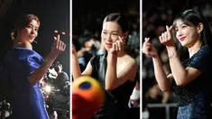 Foto kolase aktris Korea Selatan, Kim Gyu-ri (kiri), Han Ye-ri (tengah) dan Kim Yoo-jung saat menghadiri upacara pembukaan Festival Film Internasional Busan (BIFF) ke-27 di Busan Cinema Center di Busan, Korea Selatan, Rabu, 5 Oktober 2022. (AFP Photo/AP Photo)