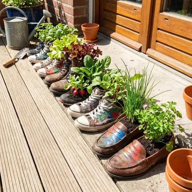 Desain Kebun Sayur Pakai Sepatu Bekas