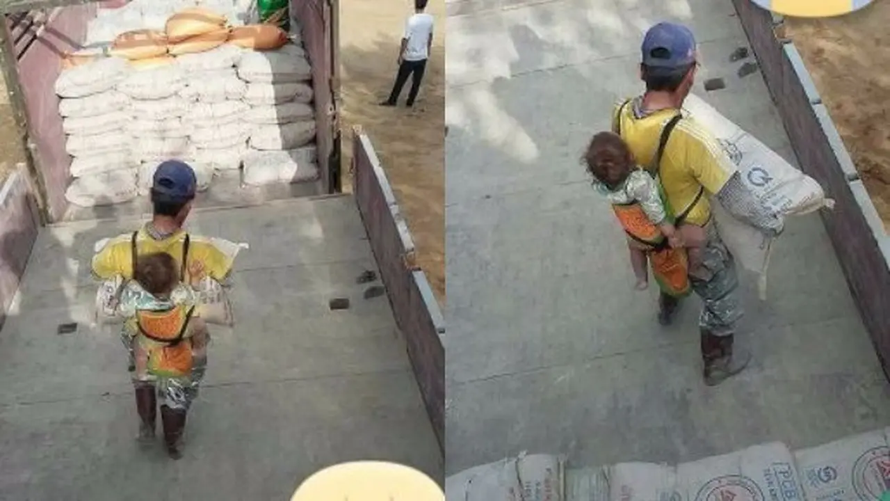Gendong Anak Saat Bekerja, Pria Malang Jadi Kontroversi Netizen