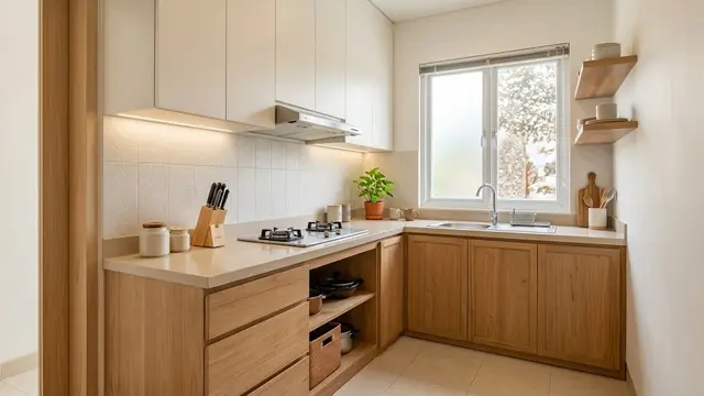 Dapur Minimalis dengan Kabinet Dua Warna