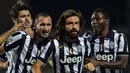 La Vecchie Signora berhasil mencatakan rekor 102 poin dalam satu musim. Dengan rekor tersebut, Juventus menjadi tim Italia yang meraih poin terbanyak dalam satu musim di Liga Domestik Italia. (AFP/Andreas Solaro)