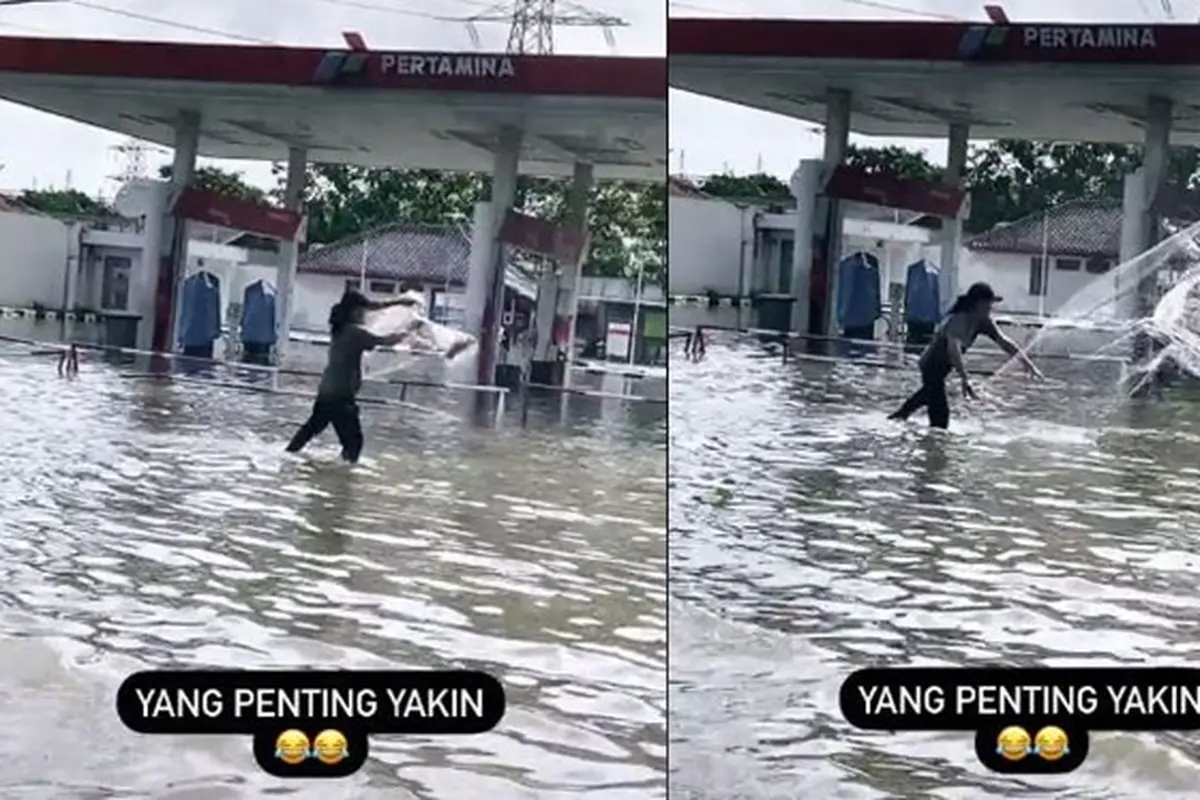 Viral Video Orang Jala Ikan di Jalan Raya saat Banjir, Jadi Sorotan