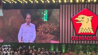 Presiden Ke-7 RI Joko Widodo (Jokowi) di HUT ke-17 Partai Gerindra di Sentul International Convention Center (SICC), Bogor, Jawa Barat, Sabtu (15/2/2025). (Liputan6.com/Nanda Perdana Putra)