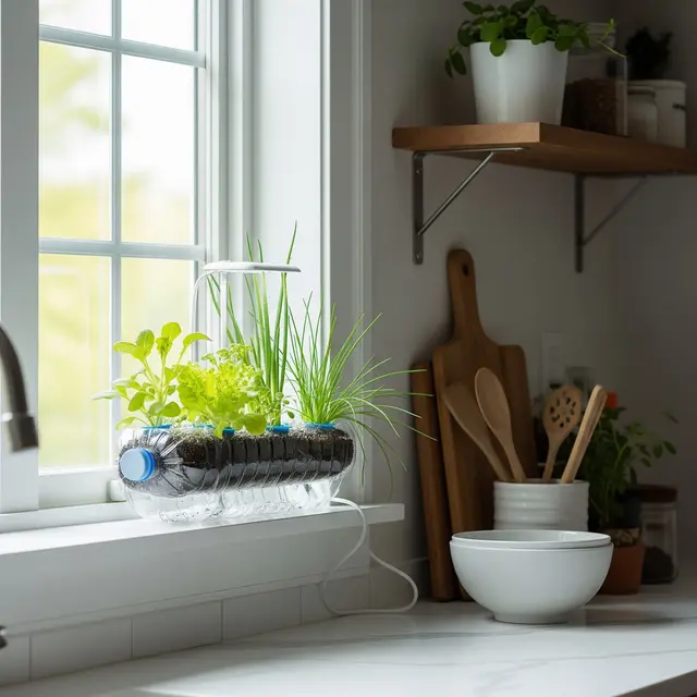 Desain Edible Garden Mini di Dapur Dekat Jendela untuk Bumbu Segar (AI )