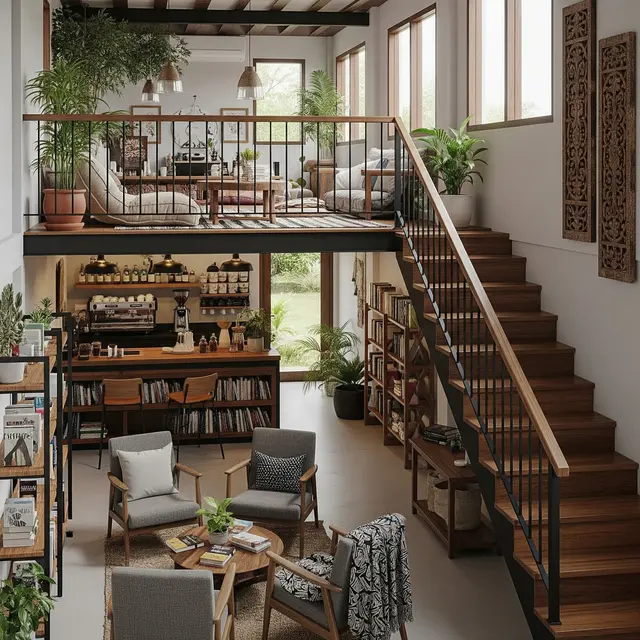 9 Desain Rumah Mezzanine Modern dengan Area Baca ala Coffee Shop, Solusi Hunian Fungsional