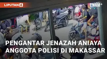 Rombongan pengantar jenazah di Makassar, Sulawesi Selatan, lakukan  penganiayaan ke  anggota Polri. Aksi itu sebabkan korban terjatuh dari kendaraan dan alami luka memar di  wajah dan tubuhnya