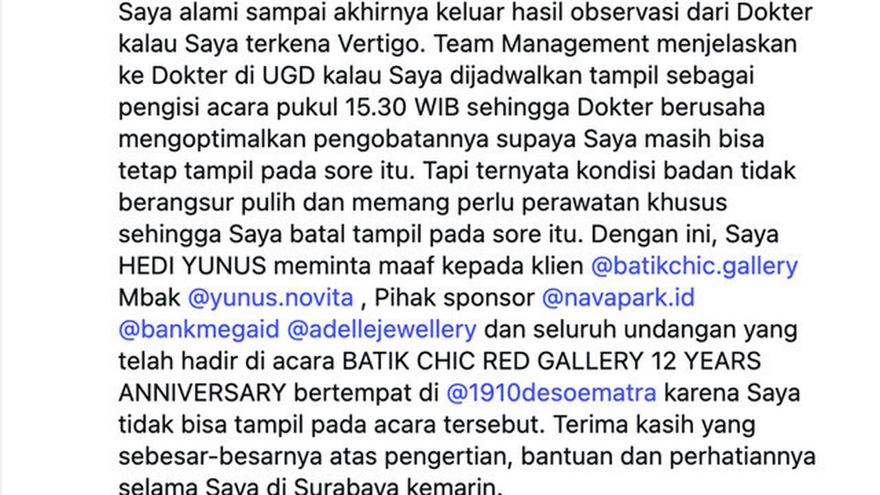 Hedi Yunus Kena Vertigo Dahsyat dan Panic Attack 3 Jam Jelang Manggung, Langsung Dilarikan ke UGD