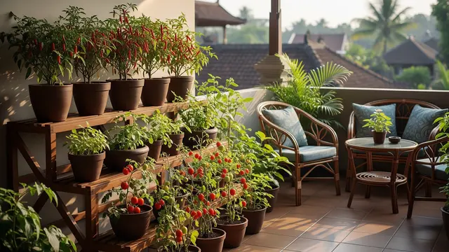 Desain Teras Cozy dengan Kebun Cabai dan Tomat Buat Dapur Langsung Petik (AI Generated)