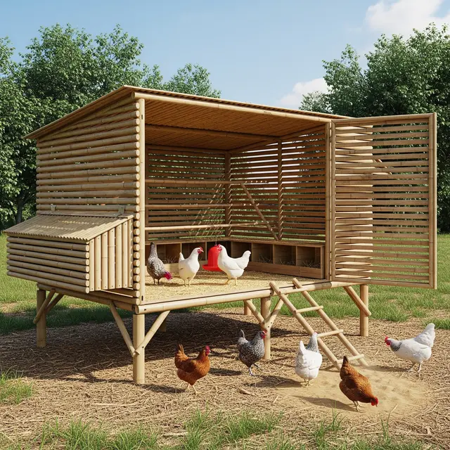 Desain Kandang Ayam Bambu Sirkulasi Udara Maksimal Bikin Ayam Cepat Besar (Image by Gemini AI)