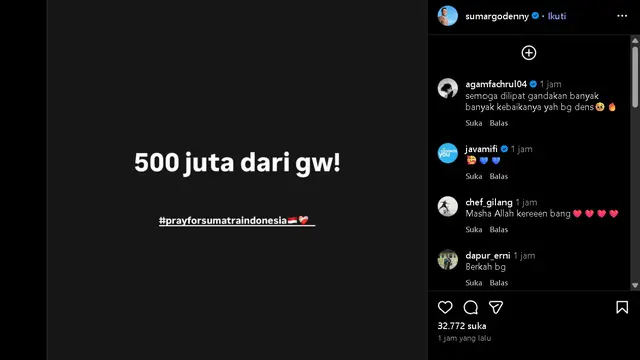 Postingan dari Denny Sumargo yang menarik perhatian publik, Kamis (04/12/2025) (Ig.SumargoDenny)