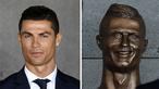 Kolase foto Cristiano Ronaldo dan patung dirinya karya Emanuel Santos saat pergantian nama Bandara Internasional Madeira menjadi Bandara Cristiano Ronaldo. (sumber : Borepanda.com)