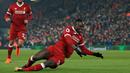 Gaya Pemain Liverpool, Sadio Mane merayakan golnya ke gawang Necastle pada lanjutan Premier League di Anfield, Liverpool, (3/3/2018). Liverpool menang 2-0. (AFP /Lindsey Parnaby)