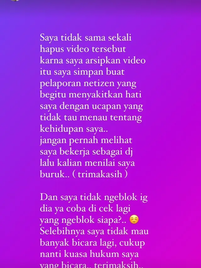 Unggahan DJ Verny Hasan. (Foto: Dok. Instagram @vernyhasan_)