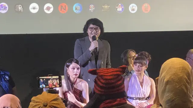 Evelyn Afnilia dalam konferensi pers film Ghosthing yang dihelat di Jakarta, Jumat (9/10/2026). (Liputan6.com/Nola Vemiliana)