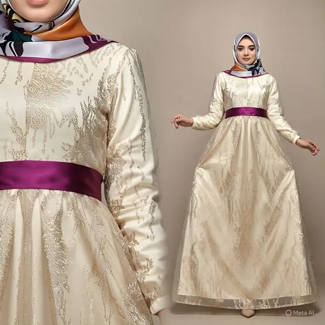 Potret Gaun Pesta Modern Ball Gown Model Brokat dengan Sabuk Satin/Via Meta AI