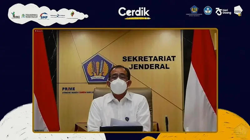 Sekretaris Jenderal Kementerian Keuangan Heru Pambudi dalam sambutan di acara CERDIK (Cerita di Kemenkeu Mengajar) secara virtual, Senin (25/10/2021).