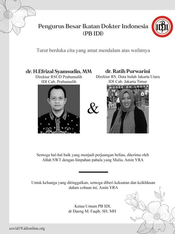 dr Efrizal Syamsuddin dan dr Ratih Purwarini meninggal dunia di tengah wabah Corona (dok. Istimewa)