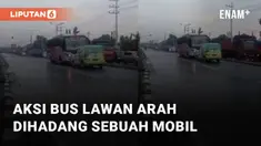 Aksi nekat dilakukan oleh bus saat lawan arus untuk menghindari macet mengundang perhatian