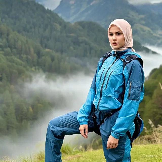 Camping Outfit Hijab. Foto: Meta AI