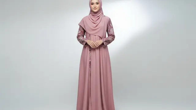 Gamis Batik Kombinasi Polos Soft Tone