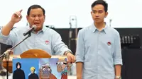 Momen saat Prabowo dan Gibran di podium disebut mirip tokok kartun pahlawan di Spongebob Squarepants dan Naruto. (Dok:&nbsp;Liputan6.com/Herman Zakharia/X)