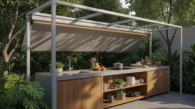 Desain Dapur Belakang Rumah yang Teduh dengan Rangka Baja Ringan/Gemini AI