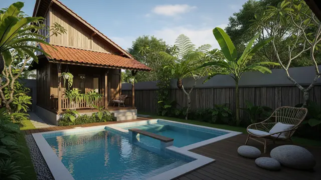 8 Inspirasi Desain Rumah Kampung Modern Plus Kolam Renang Ukuran 2x3 Meter