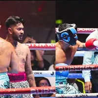 Potret Onadio Leonardo tanding tinju lawan Bobby Saputra (credit: bola.com)