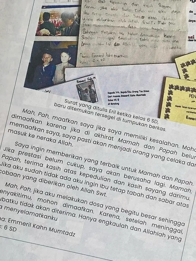 Setahun Kepergian Anaknya, Istri Ridwan Kamil Menangis Temukan Surat Eril Saat Kelas 6 SD
