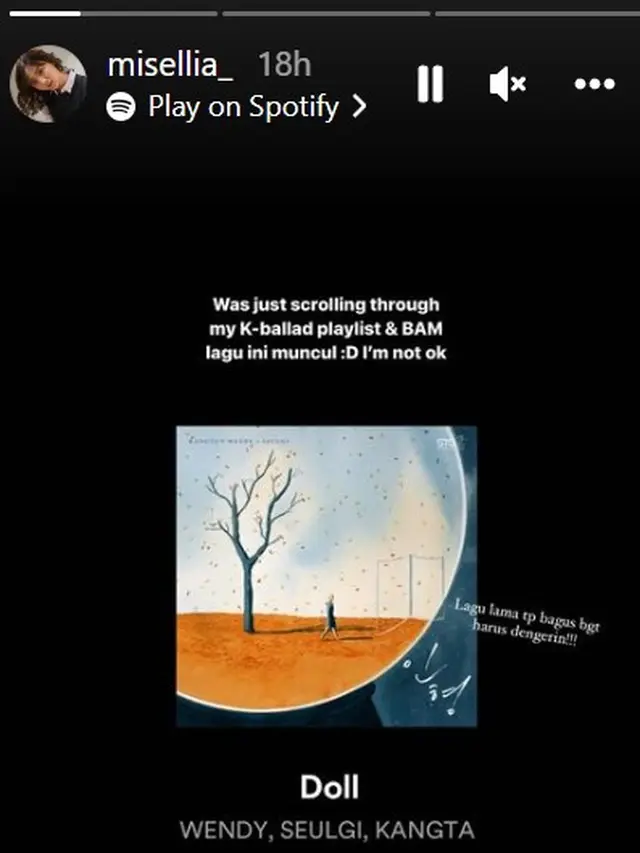 Misellia Ikwan mantan kekasih Jess No Limit saat memamerkan lagu-lagu yang membuka kenangan masa lalu. (Instagram @misellia_)