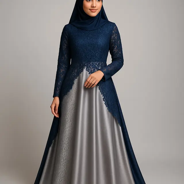 7 Gamis Syari Brokat Kombinasi Satin Mewah 2025, Bikin Penampilan Anggun dan Berkelas