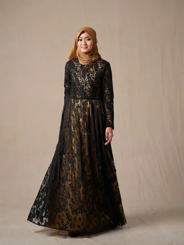 Dress Panjang Pesta Mewah Muslim Brokat