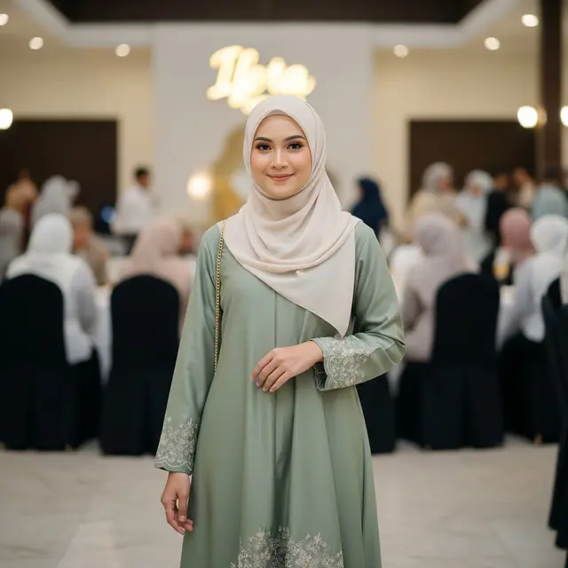 Mix and Match Warna Gamis dan Hijab untuk Buka Puasa Bersama