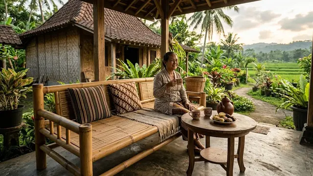 Kursi Bambu atau Lincak di Teras